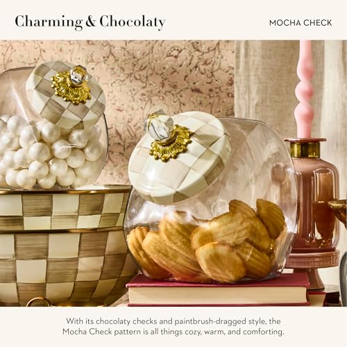 Glass Cookie Jar with Lid - Mocha Check Pattern, 1 Gallon Storage