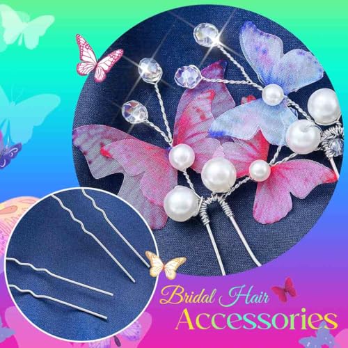 Catery 4PCS Butterfly Hair Pins Pearls Rhinestone Fairy Headpiece