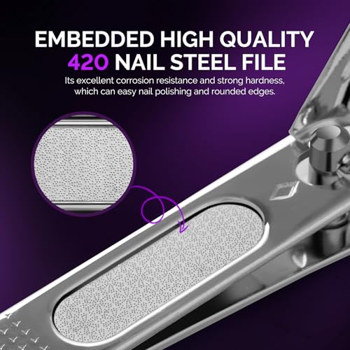 MelodySusie 2-in-1 Nail Clippers Set - Ultra Sharp Stainless Steel Fingernail and Toenail Cutter with Built-in File, Purple