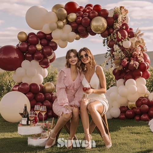 Burgundy Balloon Garland Arch Kit - 153Pcs with Gold Accents