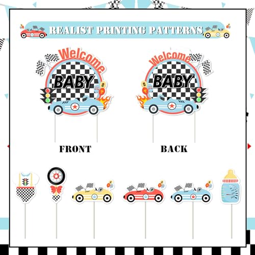 Vintage Race Car Baby Shower Cake Topper Set - 1 Cake Topper & 24 Cupcake Toppers