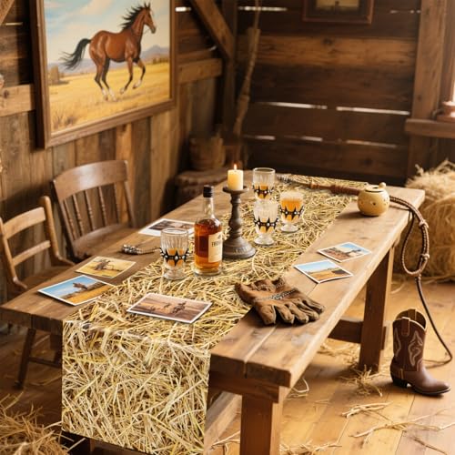 6Pcs Straw Table Runner Set - 14x108 Inch Farmhouse Decor