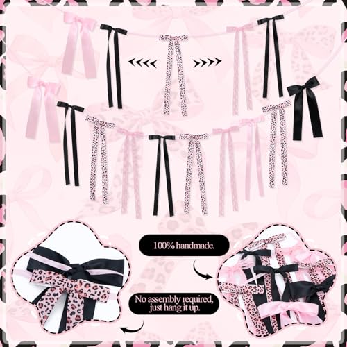 Pink and Black Cheetah Bow Garland Banner for Party Decor