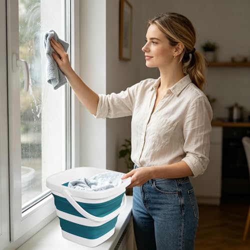 Tiawudi Teal Blue Collapsible Bucket - 1.32 Gallon Portable Mop Tub