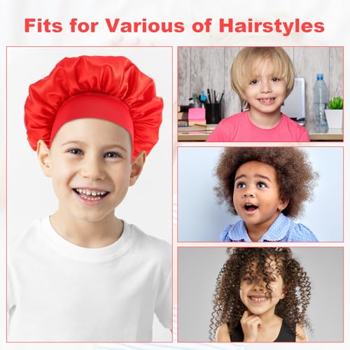 Qianyu 3 Pcs Kids Satin Sleep Bonnet - Silky Elastic Hair Wrap Cap