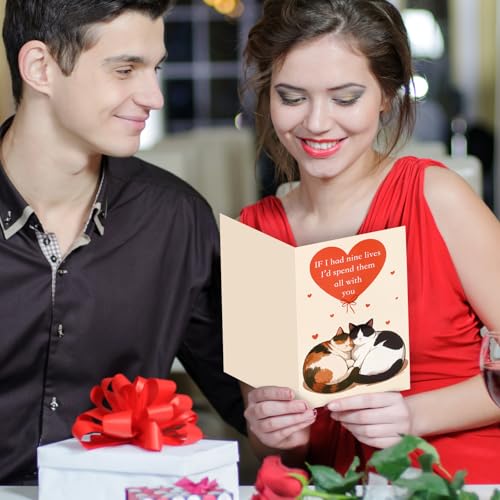 Valentine's Cat Greeting Card with Red Envelope - 8x5.3 inches