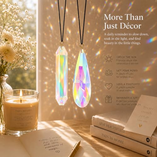 OULANITE Crystal Sun Catchers for Windows - 2 Pack Rainbow Prism Decor