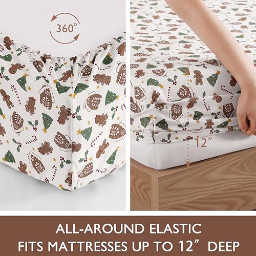 Gingerbread King Sheet Set - 4-Piece Microfiber Holiday Bedding with Deep Pockets