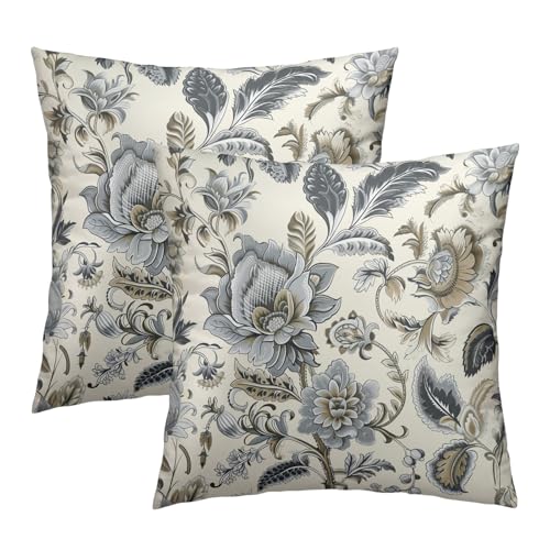 Chinoiserie Gray Floral Throw Pillow Covers 18x18 Inches - Set of 2