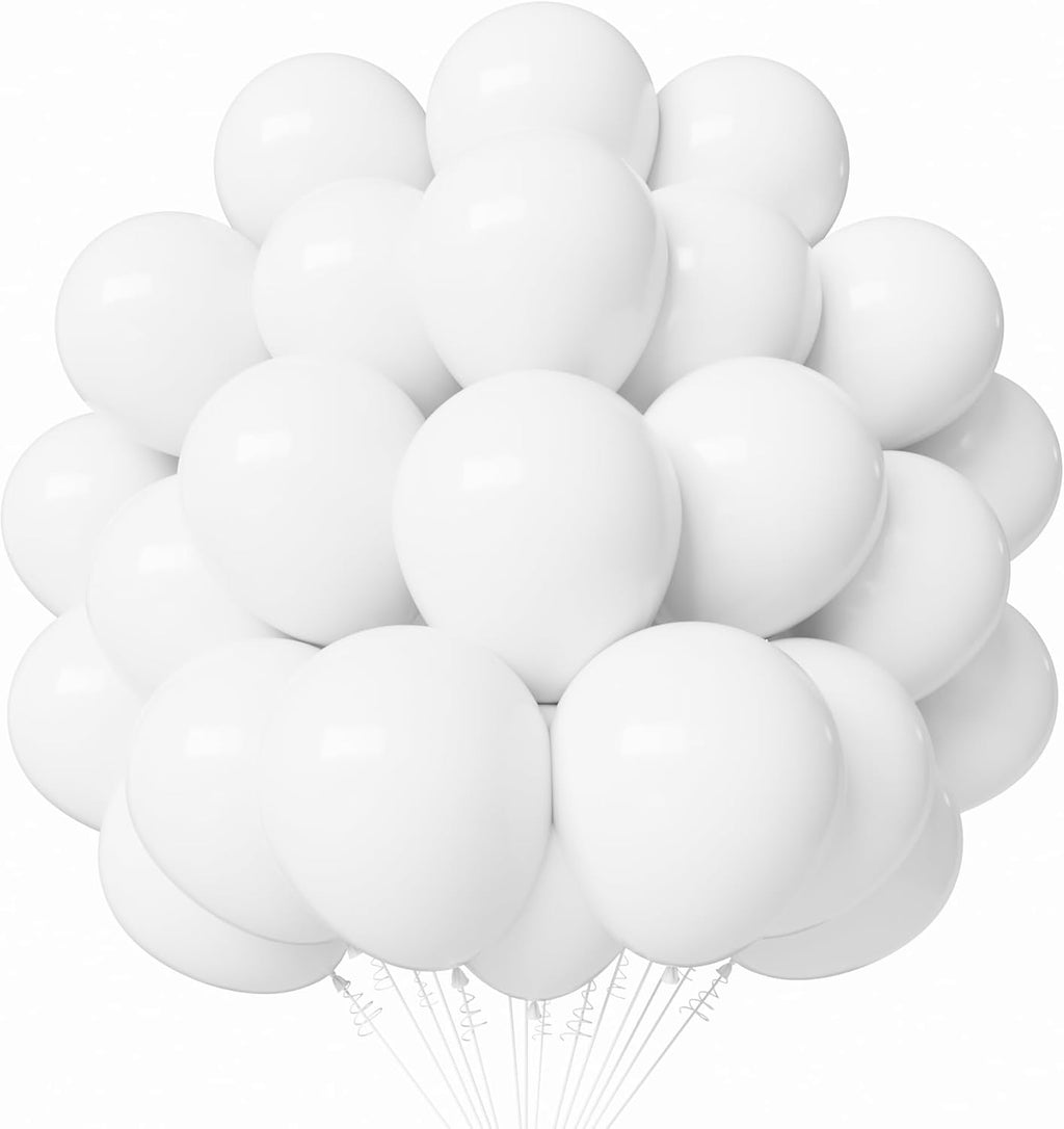 White Latex Balloons - 55 Pack of 12-Inch Balloons with Ribbon for Birthday, Graduation & Wedding Decor