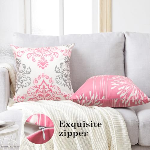 Pink 20x20 Decorative Throw Pillow Covers Set of 4 - Modern Farmhouse Cushion Cases for Sofa & Couch