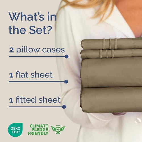 Full XL Bed Sheet Set by Hotel Luxury | Soft, Breathable & Cooling 4-Piece Bedding - Khaki