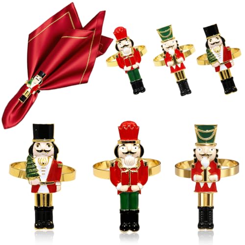Nutcracker Soldiers Napkin Rings Set - Christmas Table Decor, 6pcs, Gold Finish