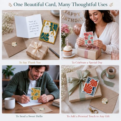 AUDREE 50 Pack Modern Abstract Floral Blank Cards & Envelopes