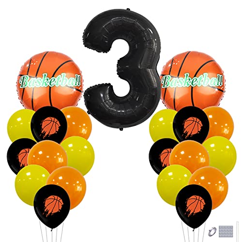 Basketball Party Balloon Set - Black Number 3 Foil & Latex Balloons
