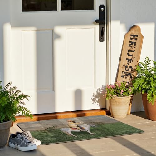 ZNGFON 07 Decor Dog Cowboy on Horse & Dragons Doormat 17x30 Indoor Outdoor