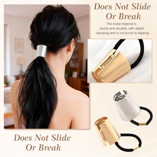 Gothic Punk Metal Circle Hair Cuff Ponytail Holder Hair Ties 2-Pack
