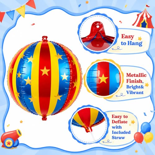Red Blue Yellow 4 Pcs Carnival Foil Balloons - 22 Inch Striped