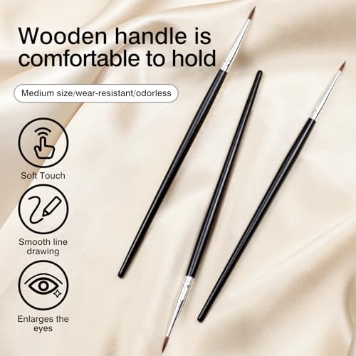 Zoolinn 3 Pcs Pointed Eyeliner Brush Set with Soft Fiber Bristles