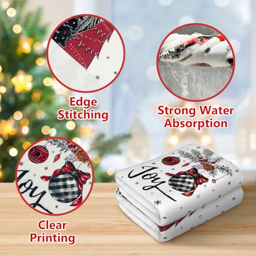 KORVITA Christmas Hand Towels, 2-Piece Set, Black and Red Tree Design