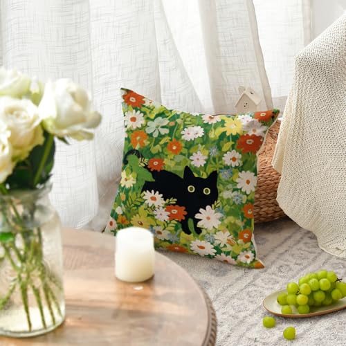 Black Cat Throw Pillow Cover 18x18 - AVOIN Colorlife