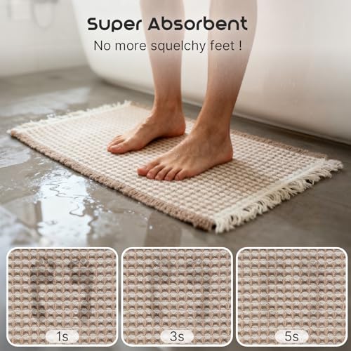 ArtyCozy Super Absorbent Waffle Bath Mat - Brown & White, 17"×24"