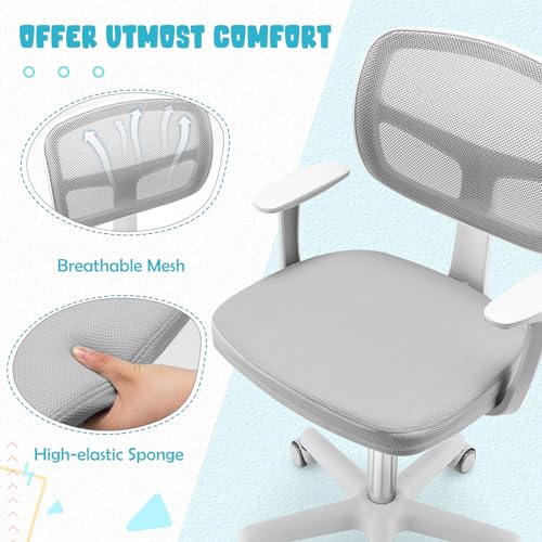 Kids Desk Chair, Height Adjustable Children Study Chair w/Lumbar Support, Swivel Mesh Seat, Universal Casters, Ergonomic Kids Task Chair for Boys Girls Aged 3-10, Home, School, Office(Grey)