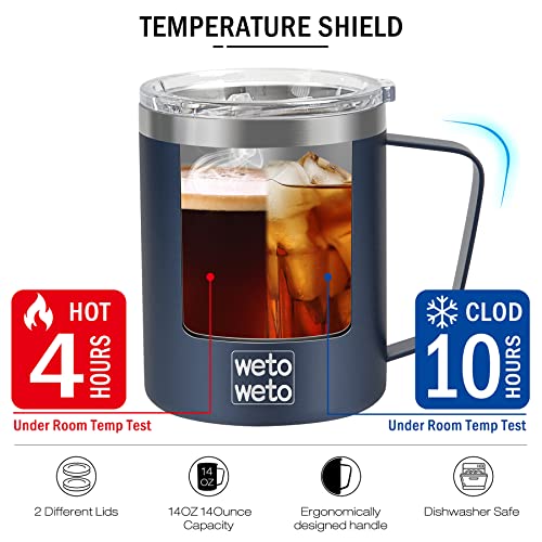 WETOWETO 14 oz Insulated Coffee Mug, Stainless Steel Camping Mug - Navy Blue