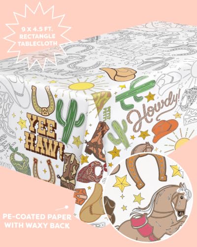 Western Coloring Tablecloth for Kids Parties | 54x108 in
