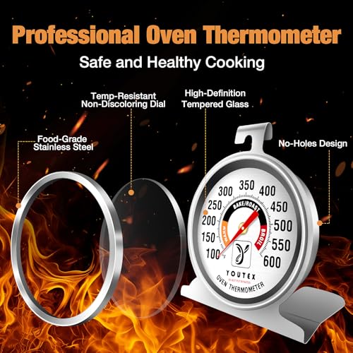 Youtex 2-Pack Stainless Steel Oven Thermometer for Baking, Grilling & Smoking
