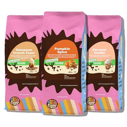 Crazy Cups Decaf Flavored Ground Coffee Variety Pack - 3 x 10 oz Bags