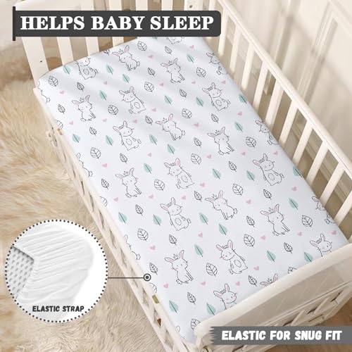 Streeyiu Bunny Fitted Crib Sheet - White, 52x28x8 in, Soft Polyester