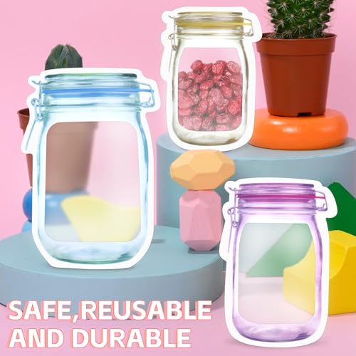 Fireboomoon 30 PCS Reusable Mason Jar Pattern Zipper Bags - Airtight, Leak-Proof Food Storage Pouches for Travel & Camping