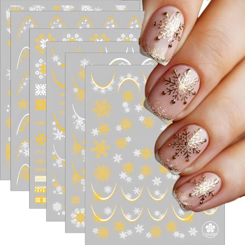 Christmas Snowflake Nail Stickers 3D Gold White Winter Decals