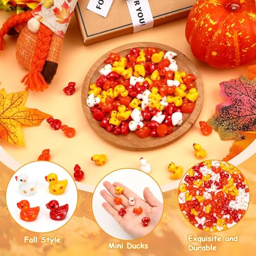 100 Mini Fall Resin Ducks - Tiny Autumn Figurines for Decor