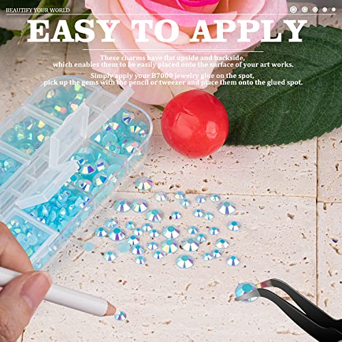 BELLEBOOST 5000PCS Resin Rhinestones with Tweezers Lake Blue AB Flatback Crystals for DIY Crafts and Nail Art