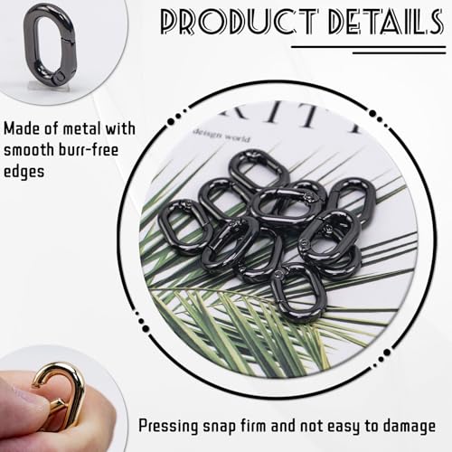 30pcs Black Oval Carabiner Metal Spring Loop Clip, Small Carabiner Metal Spring Key Ring for Bags, Keychain, Dog Tag Clips