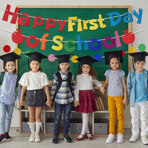 Glitter Happy First Day of School Banner - Back to School Decorations