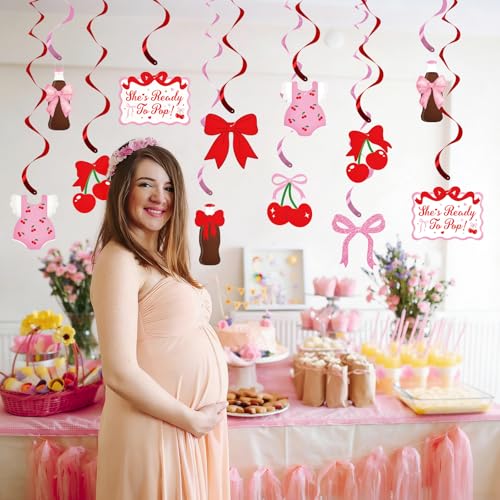 Ready to Pop Baby Shower Hanging Swirls Red Cherry Soda Theme 20 Pcs