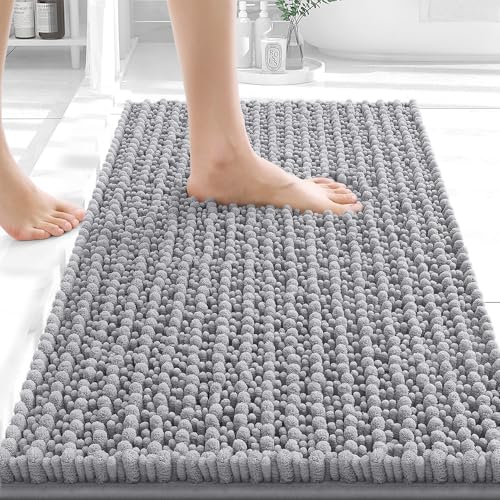 OLANLY 24" x 16" Grey Chenille Bath Rug - Soft, Absorbent Non-Slip Mat