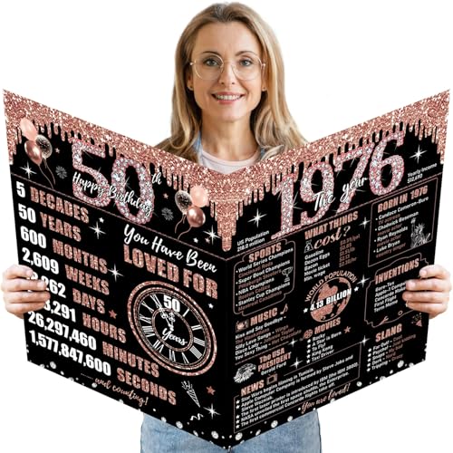 Extra Large Rose Gold 50th Birthday Card for Women with Envelope - 22x14 Inches