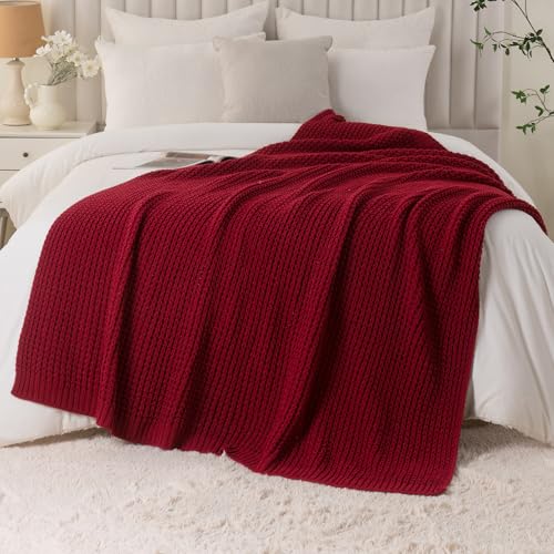 Red Knit Throw Blanket 50x60 Inches Cozy Waffle Couch Blanket - Bunnikins & Clover