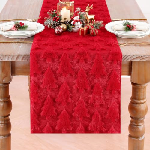 Christmas Faux Fur Table Runner Red 13x108 Inch Holiday Decor