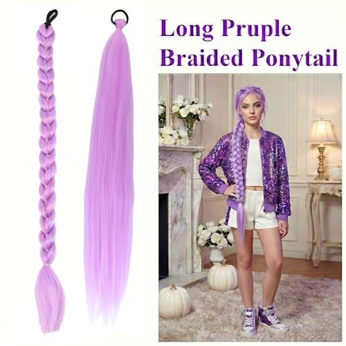 Purple Braided Ponytail Extension 27.5 Inch Synthetic Hair Claw Clip