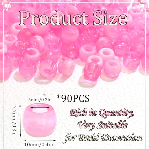 NAISKA Pink Hair Beads for Kids 90 Pcs Acrylic Pony Beads for Braids