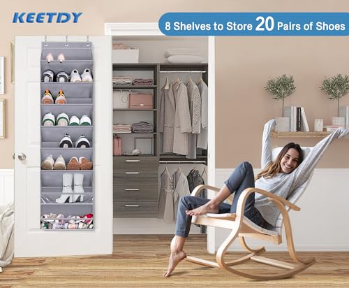 Grey Over the Door Shoe Organizer for 20 Pairs - 64" Large Hanging Shoe Rack