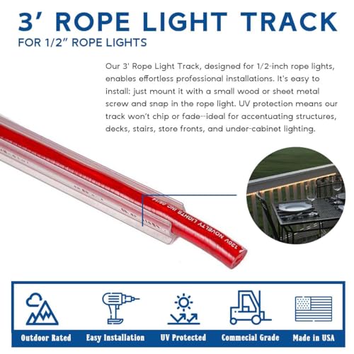 10 Pack Clear 1/2 Inch Rope Light Track Channel - 3 Feet Long