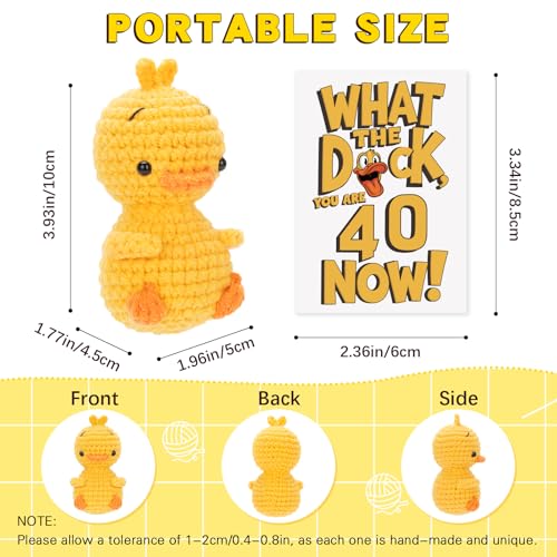 Handmade Positive Crochet Duck Plush with Funny Birthday Card