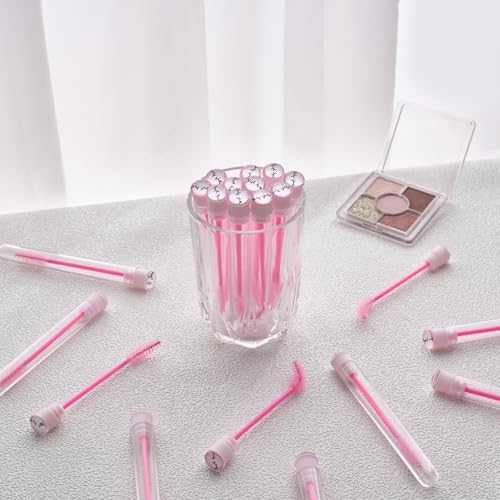SANARITA 48-Piece Disposable Mascara Wands and Crystal Lash Spoolie Brush Set with Reusable Keychain Tubes (Pink)