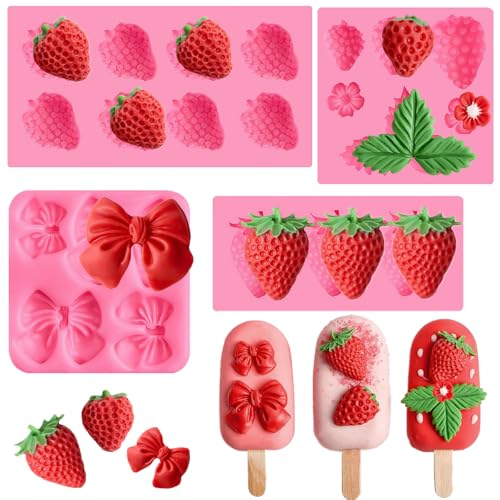 Strawberry Silicone Fondant Molds Set - 4Pcs for Baking & Crafts